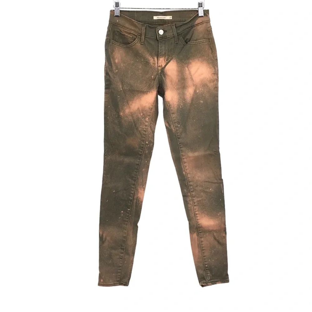 Levi's 710 Super Skinny Jeans Womens‎ 27 Green Orange Bleached Cotton Denim
